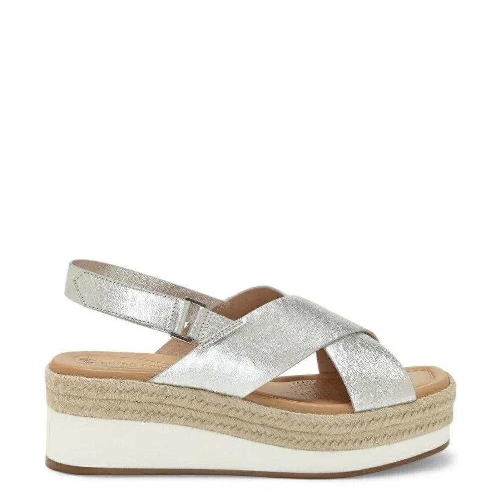 NEW Corso Como Penelopy Platform Wedge Sandal Silver Leather Women's Size 9.5
